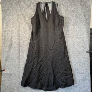 Marina Rinaldi Cruise Halter Dress Size 28 Plus Italian Silk Flax Blk Minimalist